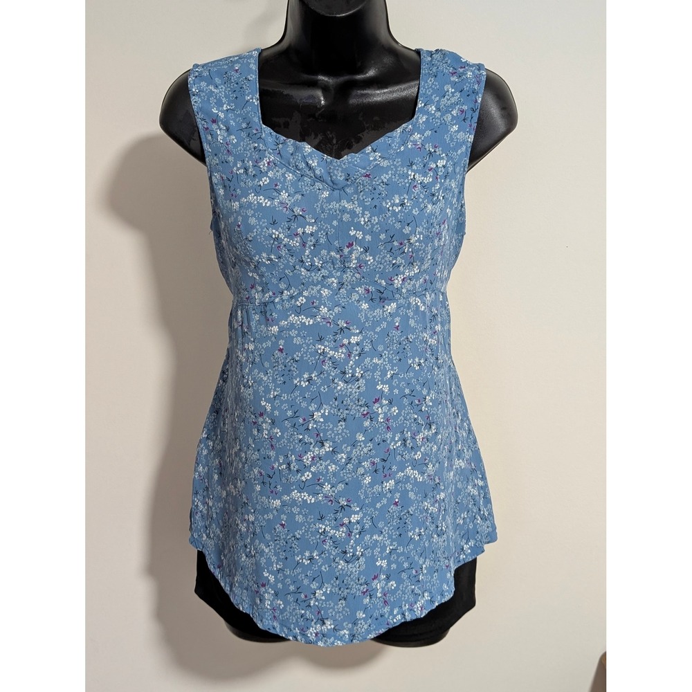 Oh! Mamma Maternity Floral Blue Sleeveless Top Cottagecore Blouse Small